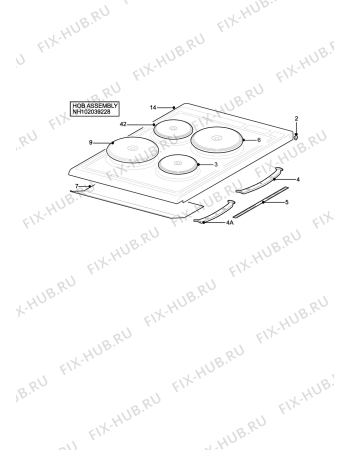 Взрыв-схема плиты (духовки) Zanussi Electrolux ZCE5200SV - Схема узла H10 Hob